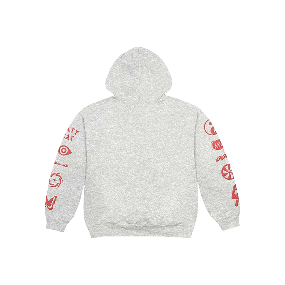 Gray hoodie with red designs on sleeves 